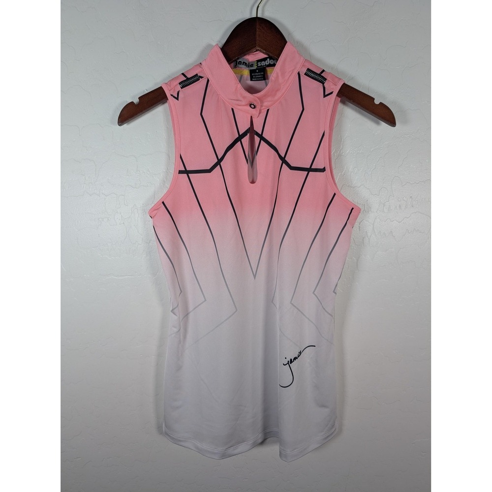 Jamie Sadock Shirt Womens Small Pink White‎ Ombre Mock Neck Sleeveless Golf Top